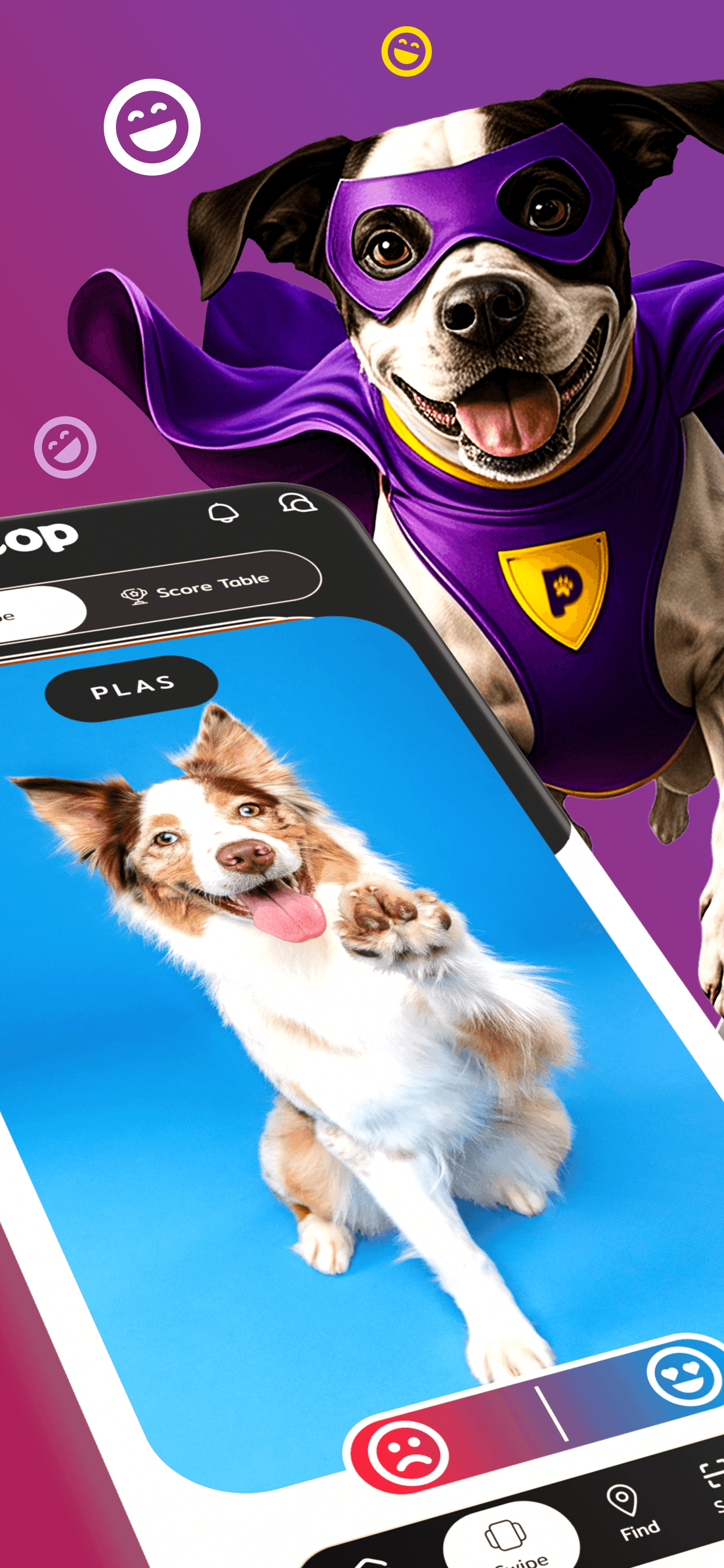 Pawcop uygulamasında evcil hayvan profili ve topluluk etkileşim ekranı