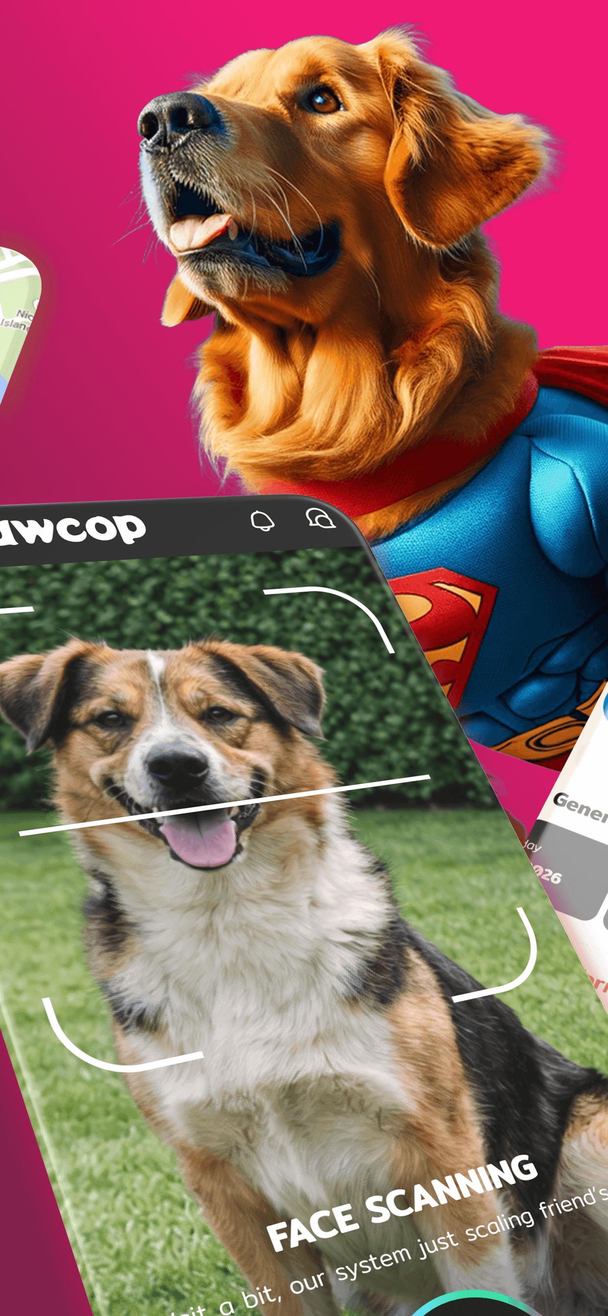 Pawcop yüz tanıma ekranı: evcil hayvanın görüntüyle tanımlanması