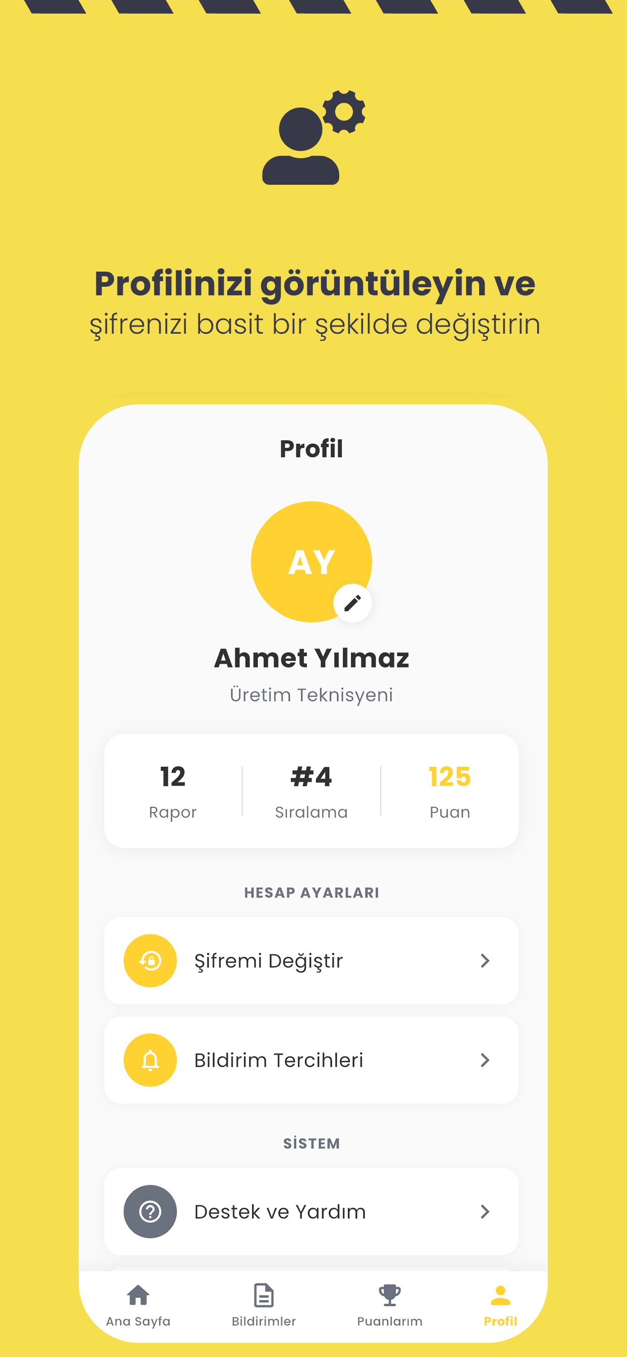 RiskConnect: çalışan profili, rapor sayısı, sıralama ve hesap ayarları (veriler örnektir)