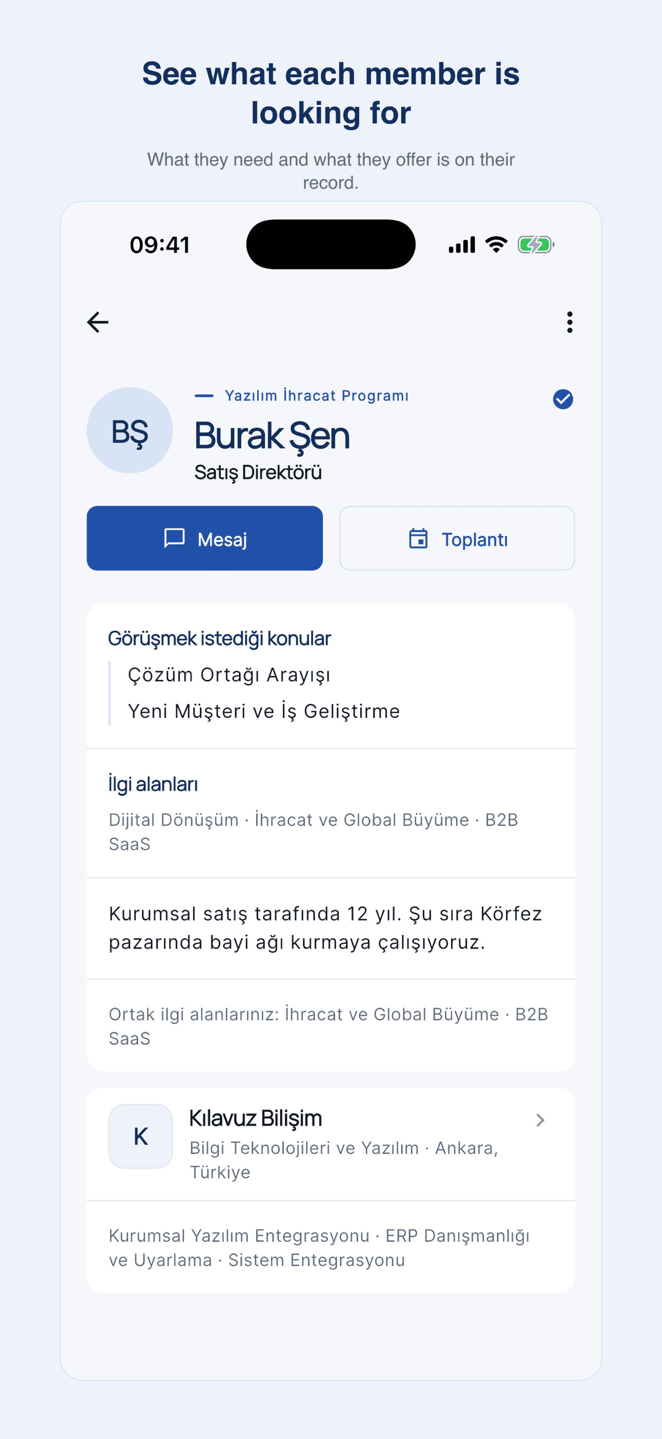 YASAD Connect: üye profilinde görüşmek istenen konular, ilgi alanları ve firma bilgisi